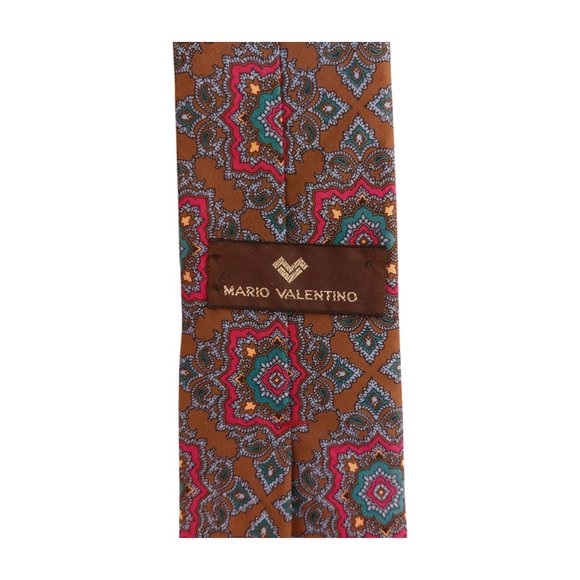 Mario Valentino Brown Geometric 100% Italian Silk Neck Tie - Picture 3 of 4